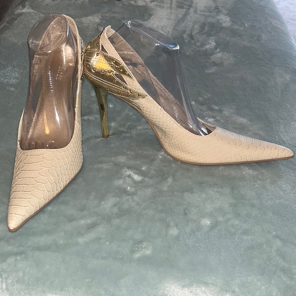 Vintage Maira-44 Tan Gold Snake Skin Studded Splash Brand 10